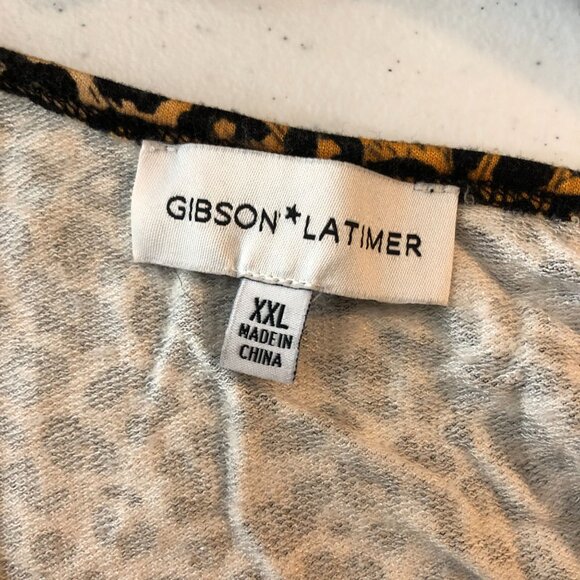 Gibson Latimer Womens Leopard Print Top Low Back Puff Sleeve XXL - Picture 3 of 4